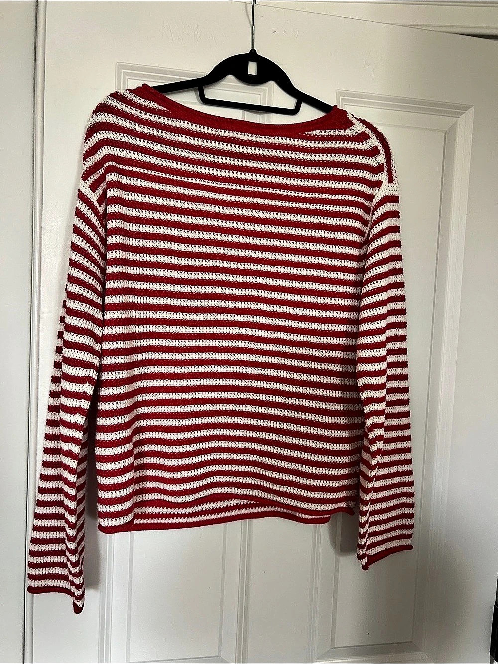 J.Crew striped crewneck sweater Striped Cotton Sweater in Red & White Large NWT